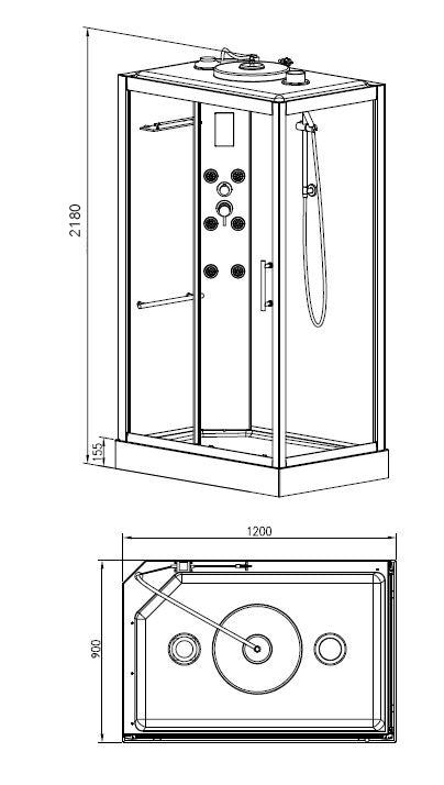 Sunshine links complete douchecabine 120x90x218 alu 5mm glas
