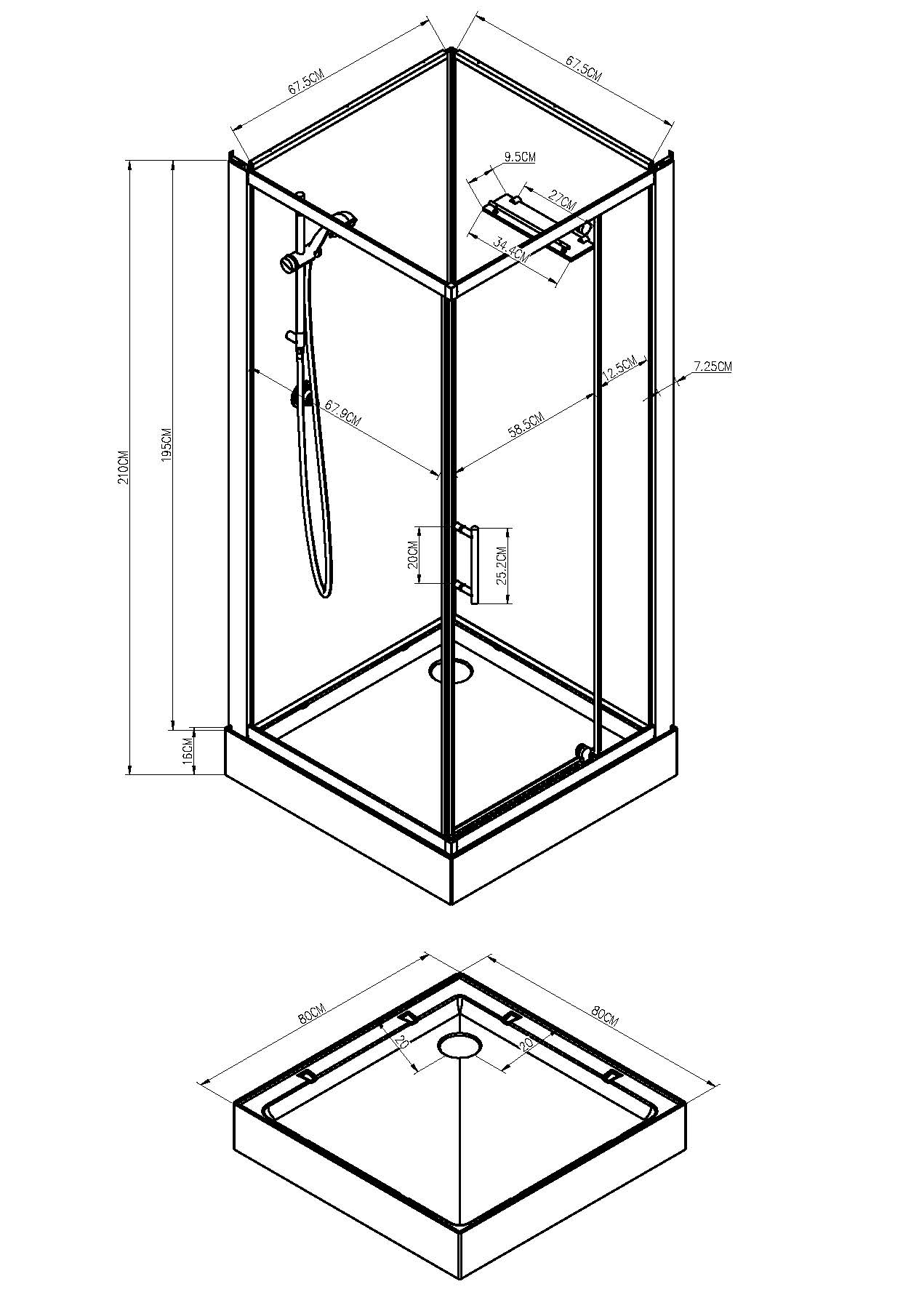 Domino complete douchecabine 80x80x210 alu mat 5mm glas