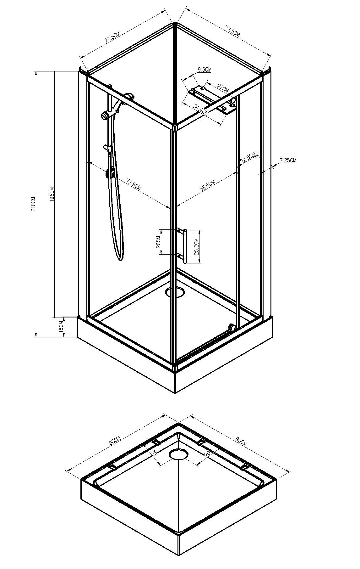 Domino complete douchecabine 90x90x210 alu mat 5mm glas