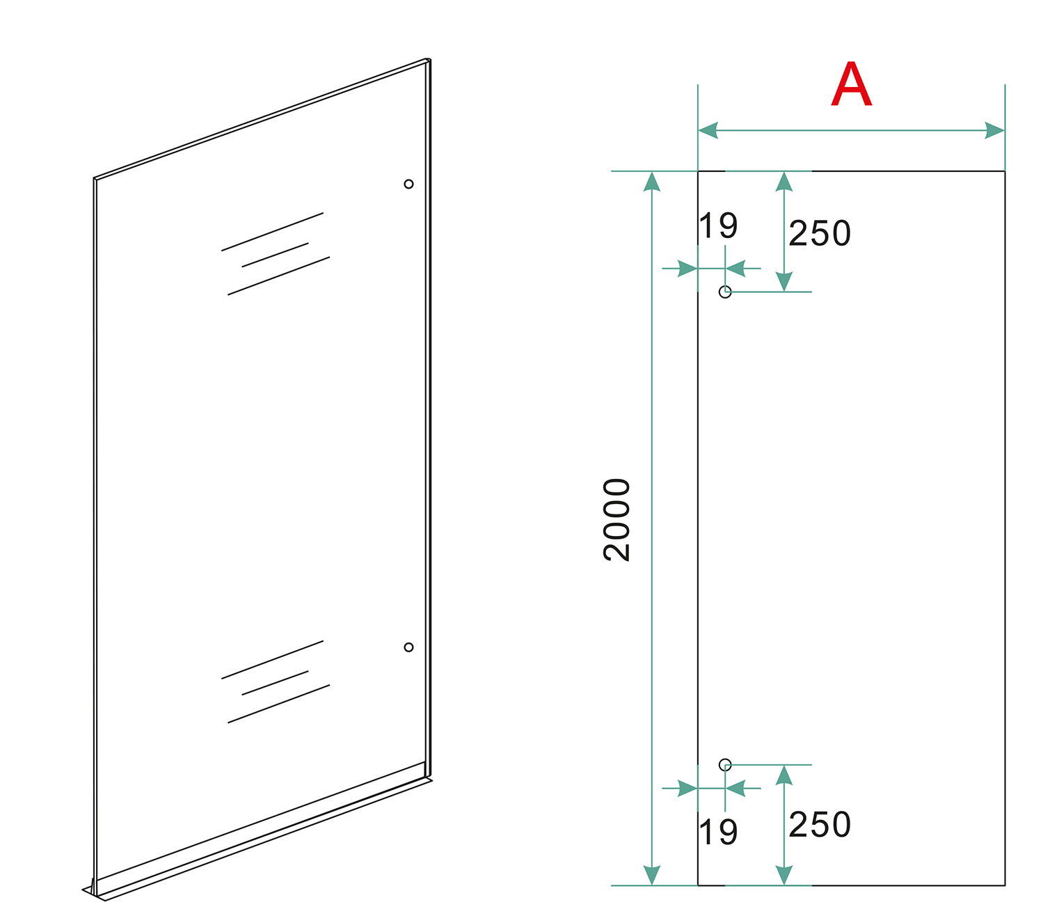 Less inloopdouche rechts 1000 x 2000 x 8 mm nano spiegelrook- naar helder glas/geborsteld brons koper