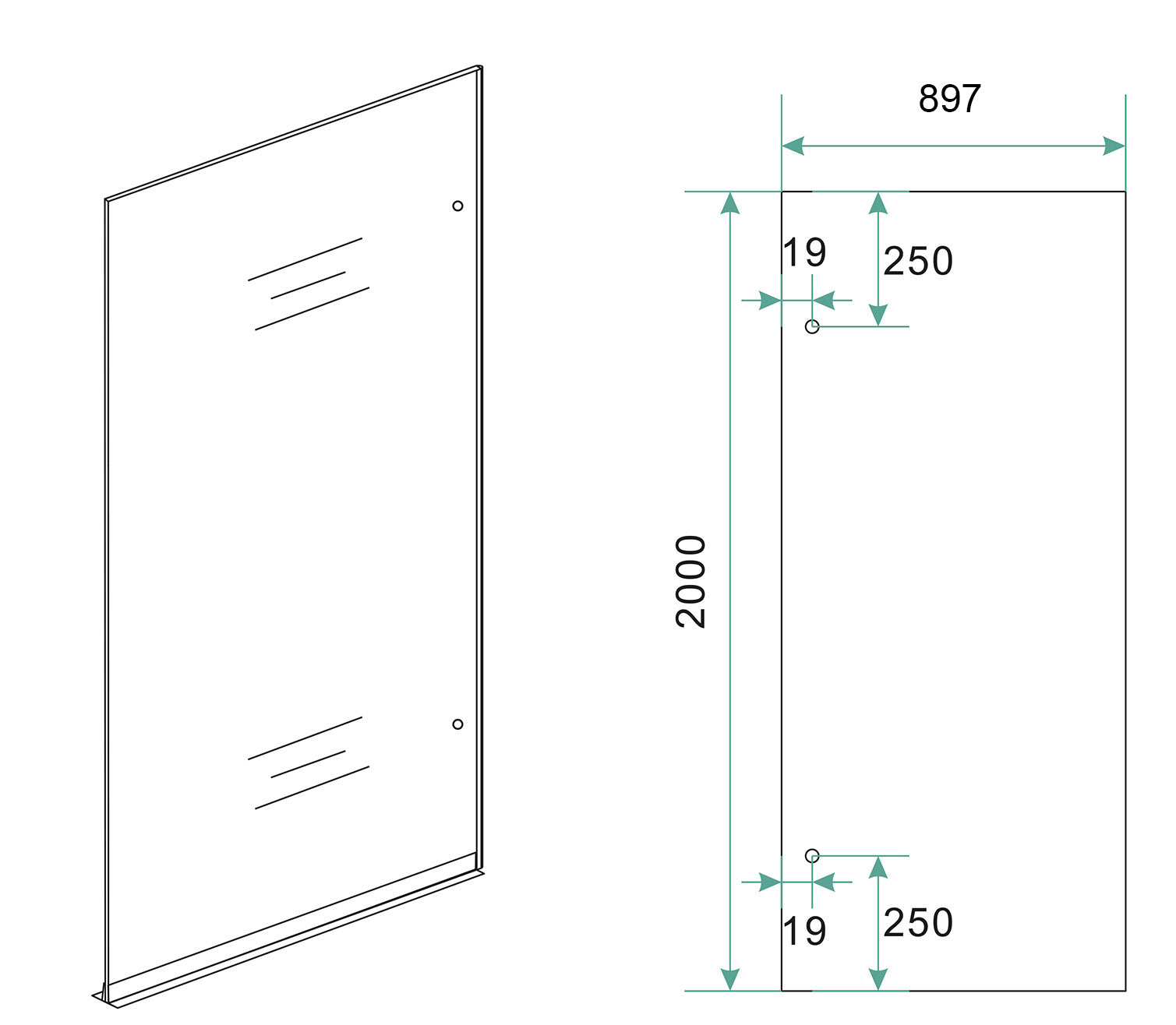 Less inloopdouche rechts 900 x 2000 x 8 mm nano spiegelrook- naar helder glas/gunmetal