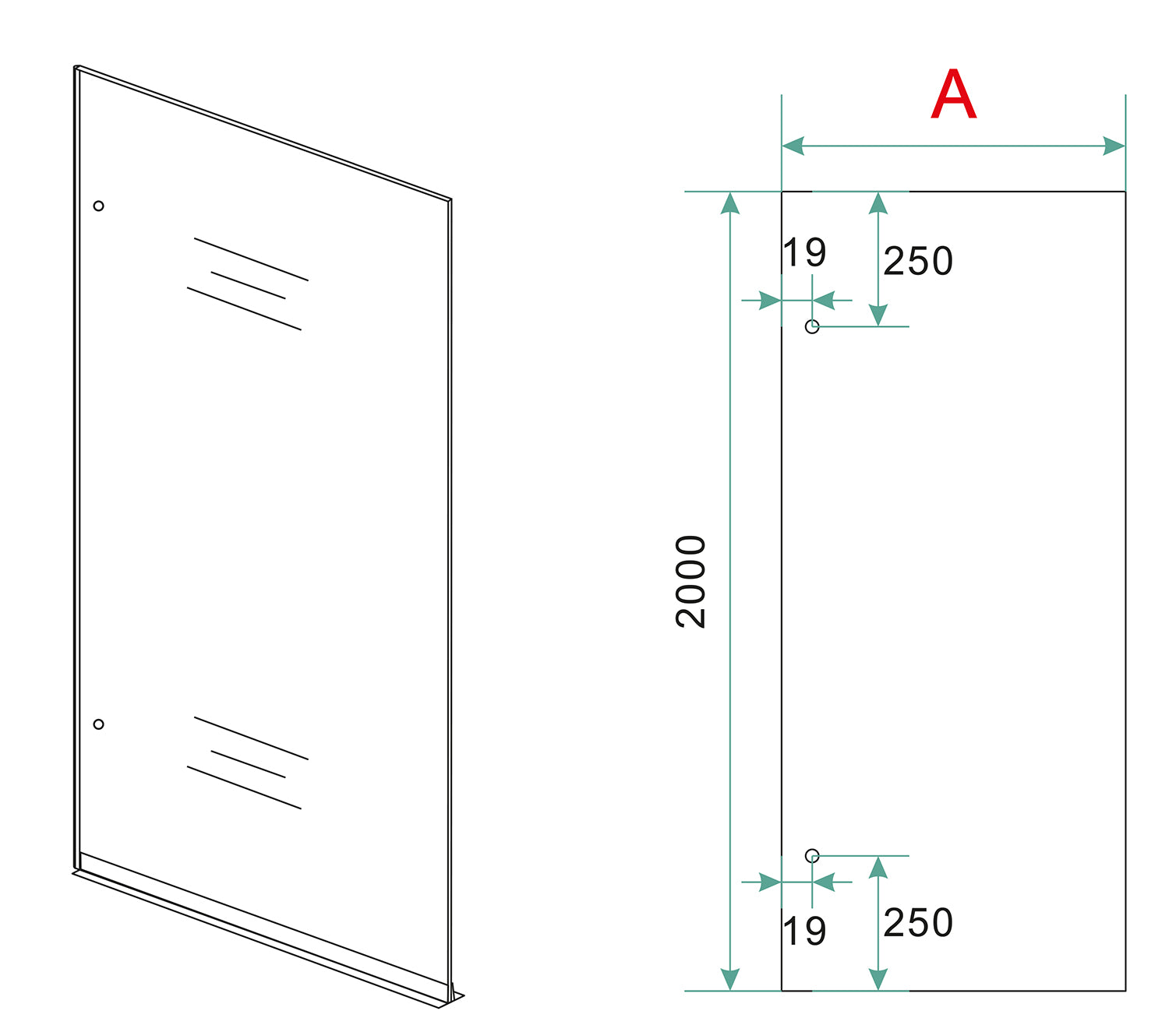Less inloopdouche 500 x 2000 x 8 mm nano helder glas/mat wit