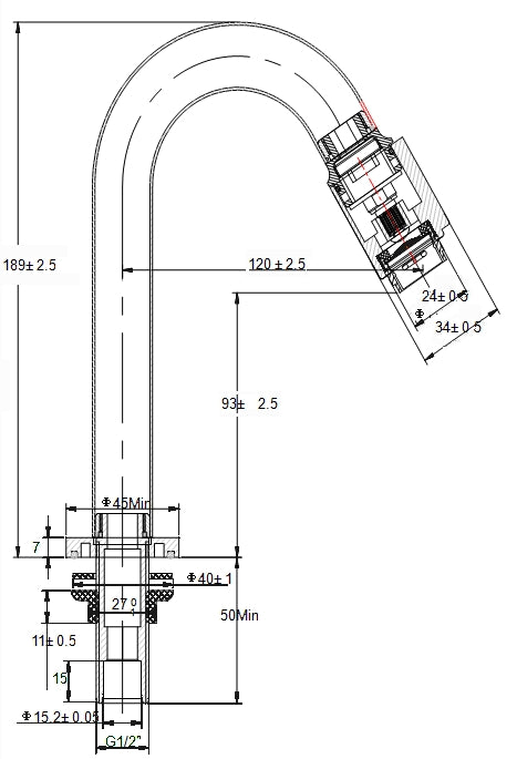 Caral Victoria fonteinkraan 1/2'' geborsteld staal