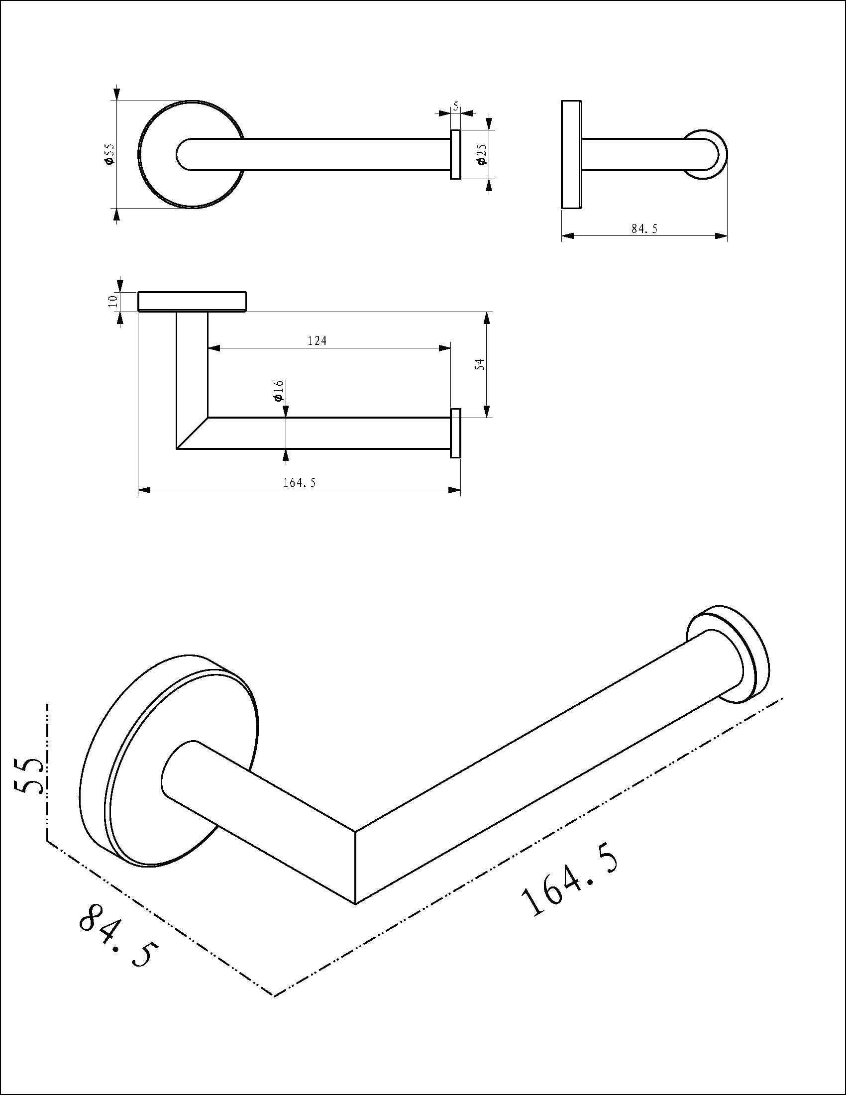 Alonzo toiletrolhouder met vaste arm geborsteld messing