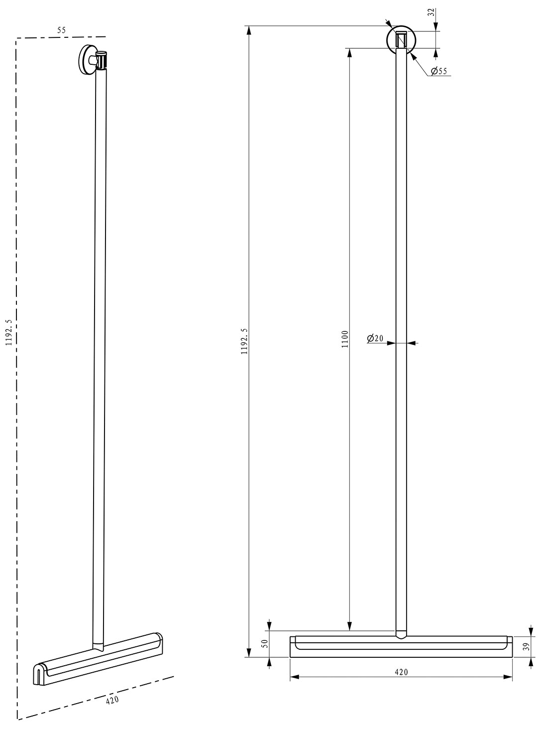 Alonzo vloerwisser met ophanghaak gunmetal
