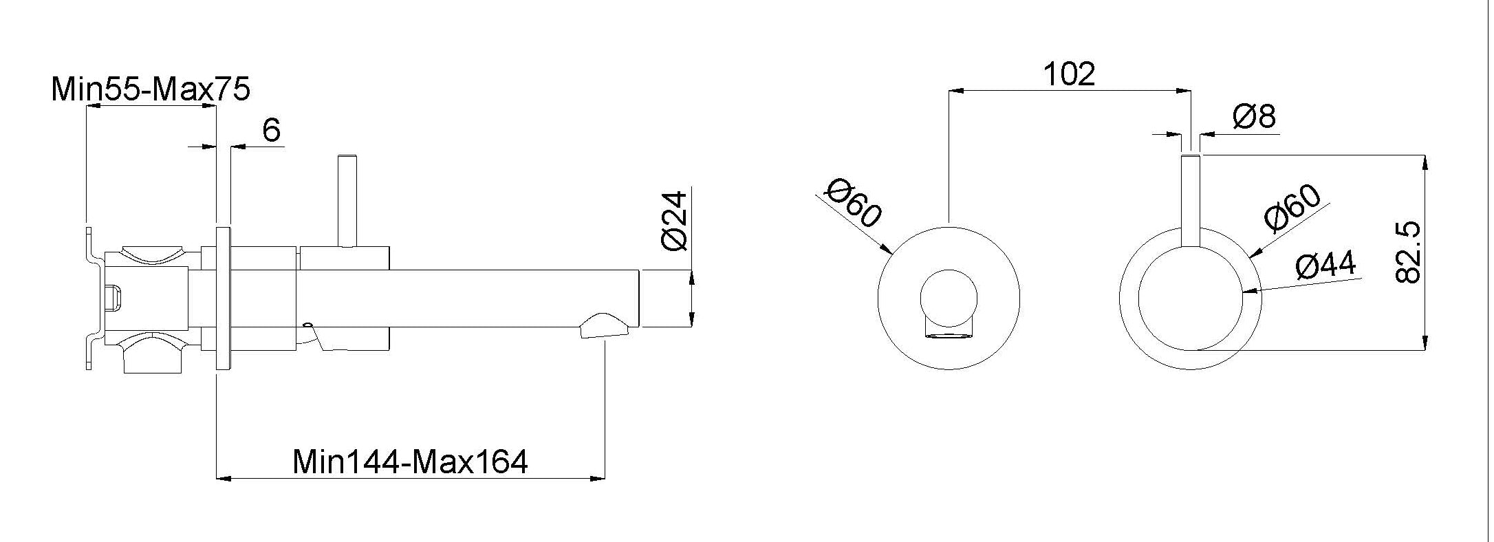 Style wastafelkraan inbouw gunmetal