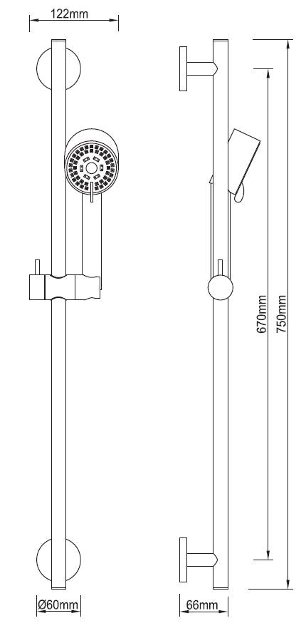 UniMatch Cadans glijstangset compleet met handdouche 3 standen Ø 8 cm mat zwart