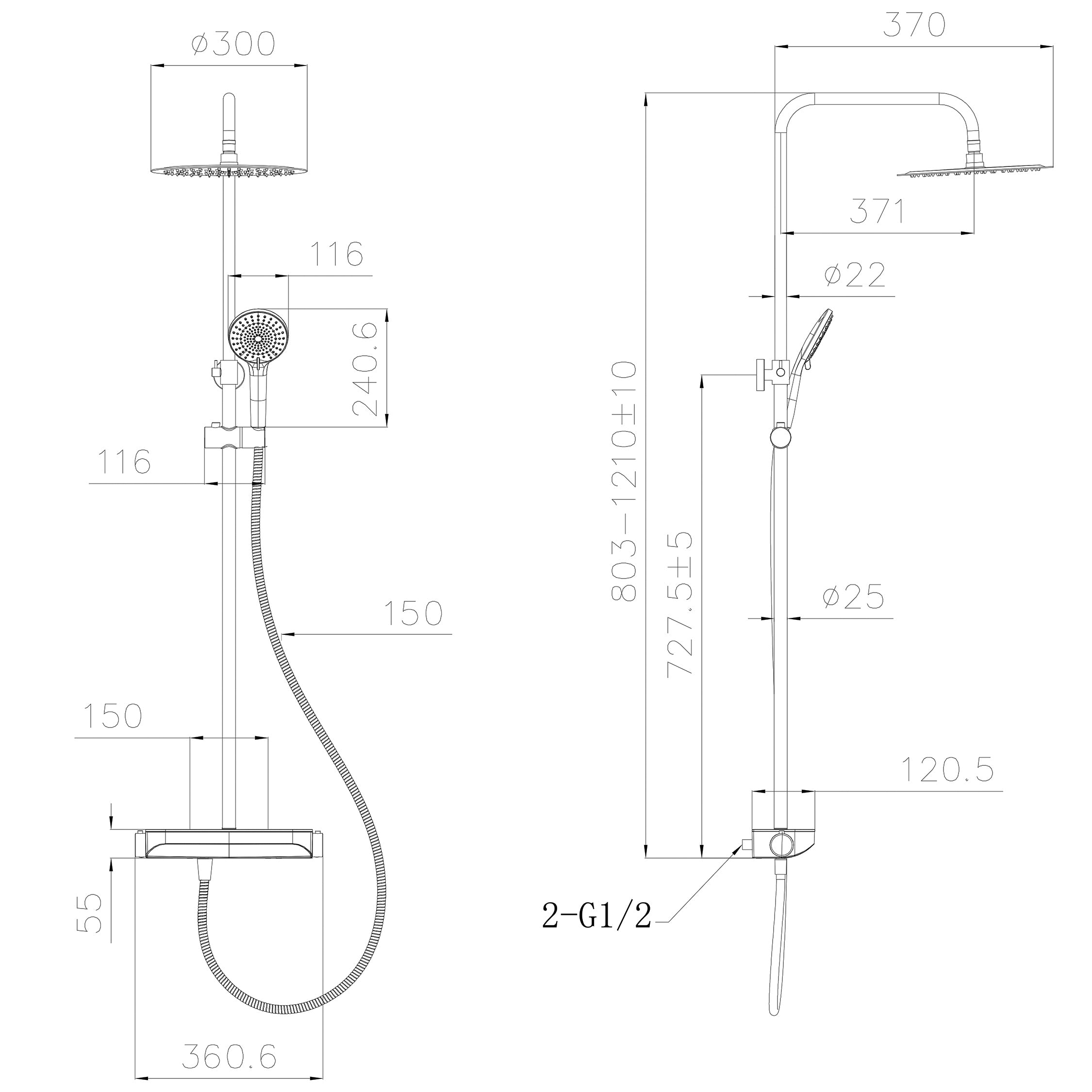 Thermostatische regendoucheset Tondell opbouw met planchet chroom