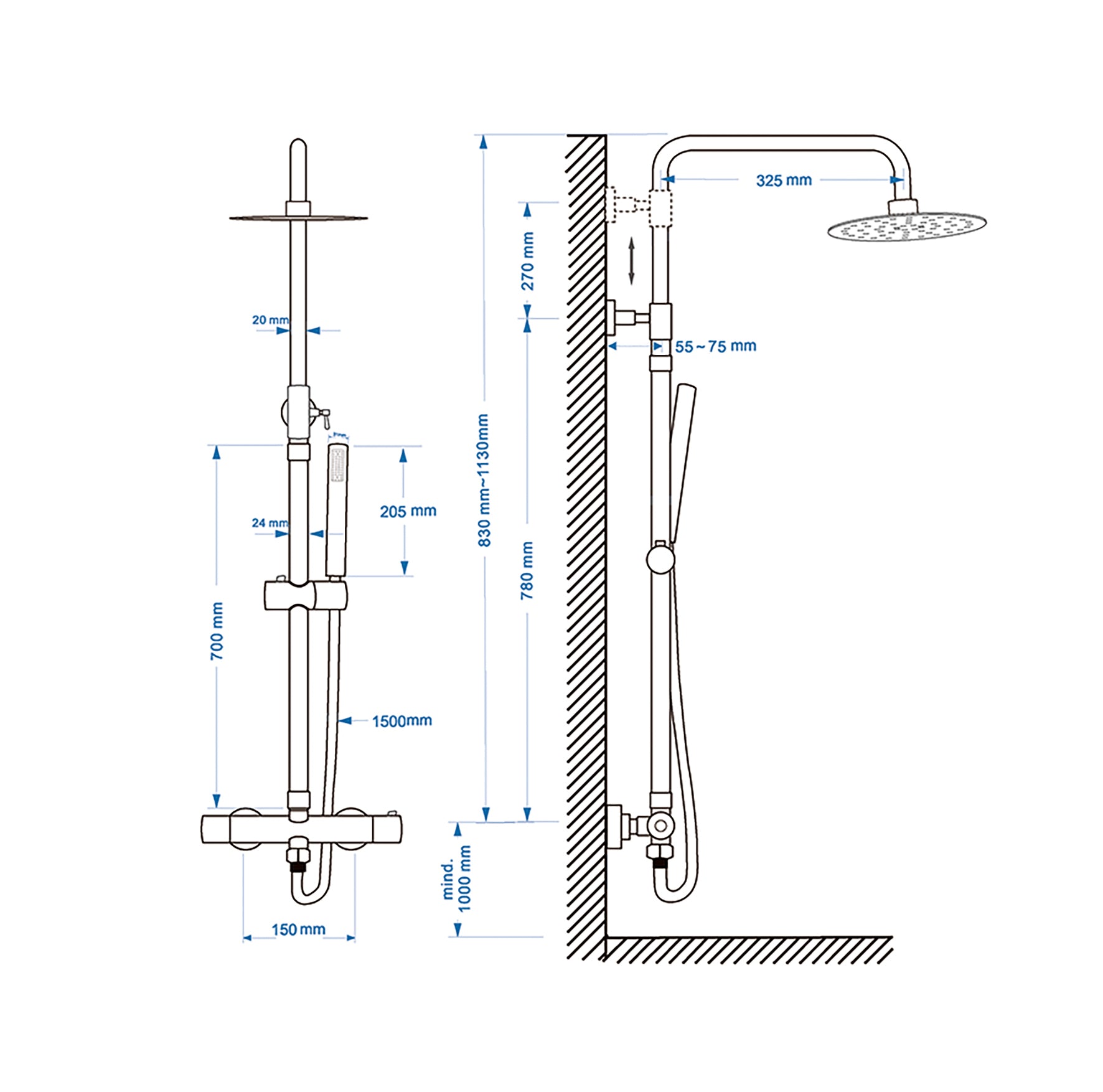 Twenty eco thermostatische regendoucheset opbouw rond chroom