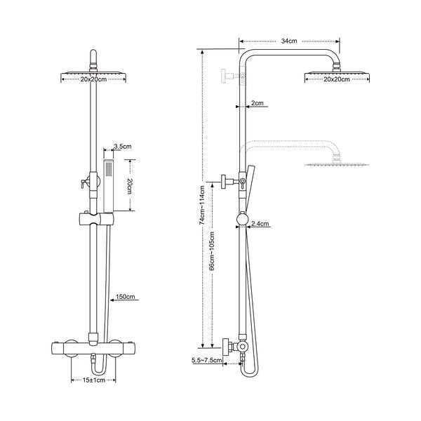 Twenty eco thermostatische regendoucheset opbouw vierkant chroom