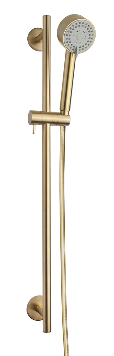 UniMatch Cadans glijstangset compleet met handdouche 3 standen Ø 8 cm geborsteld messing