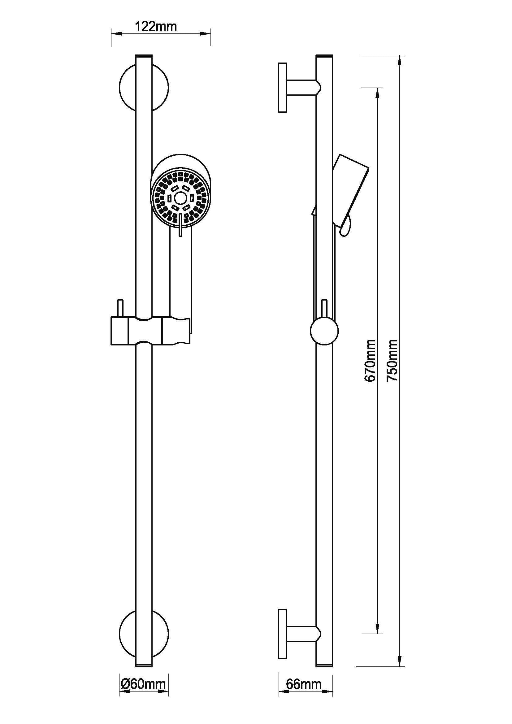 UniMatch Cadans glijstangset compleet met handdouche 3 standen Ø 8 cm geborsteld koper