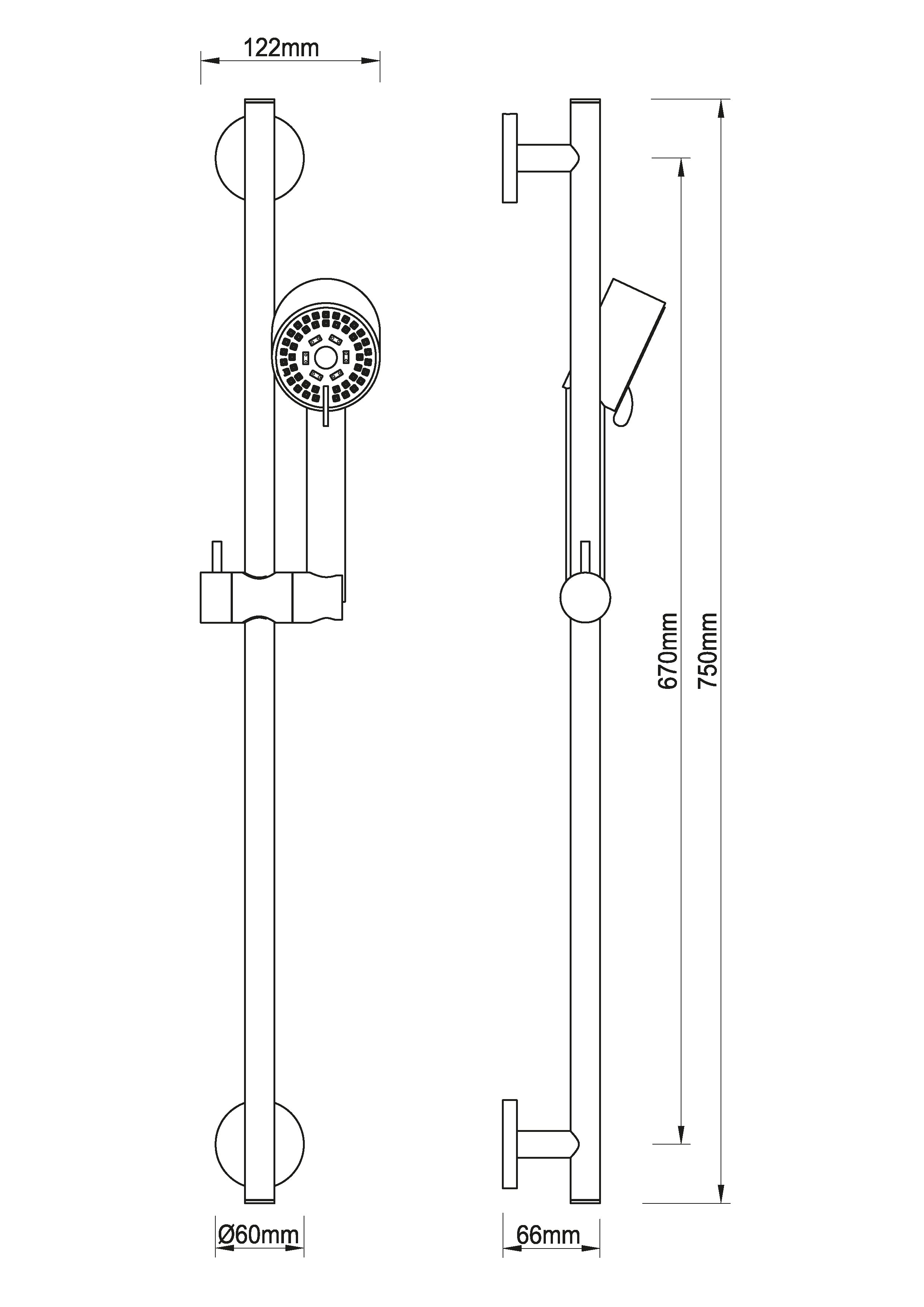 UniMatch Cadans glijstangset compleet met handdouche 3 standen Ø 8 cm gunmetal