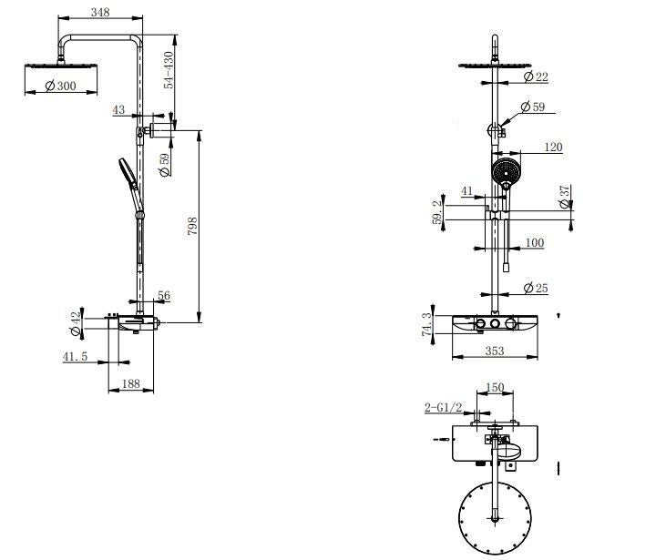 Nuovo thermostatische regendoucheset opbouw met planchet chroom