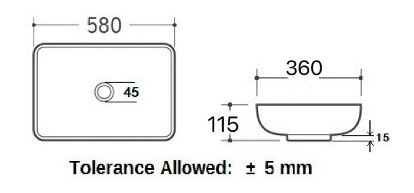 Karé waskom rechthoekig 58 x 36 x 11,5 cm keramiek mat zwart