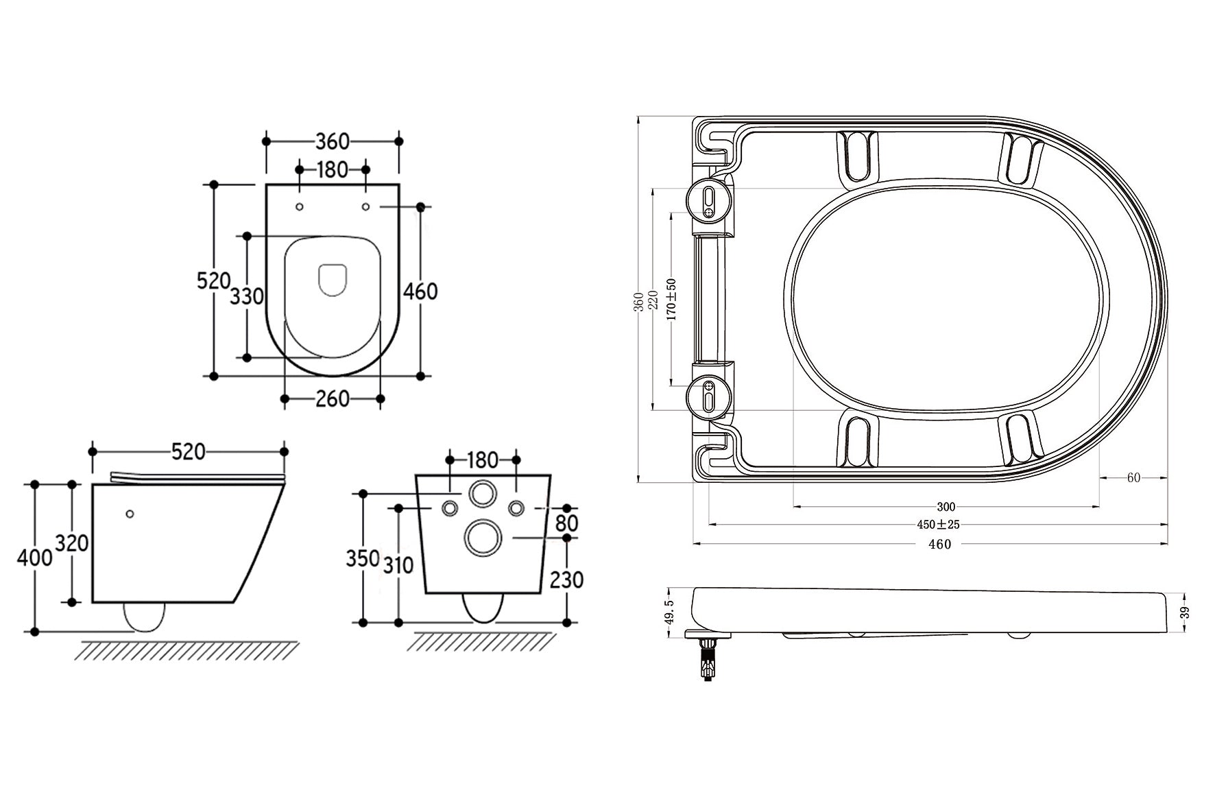 Vesta wandcloset rimless met bidetkraan warm koud water met Vesta toiletzitting mat zwart