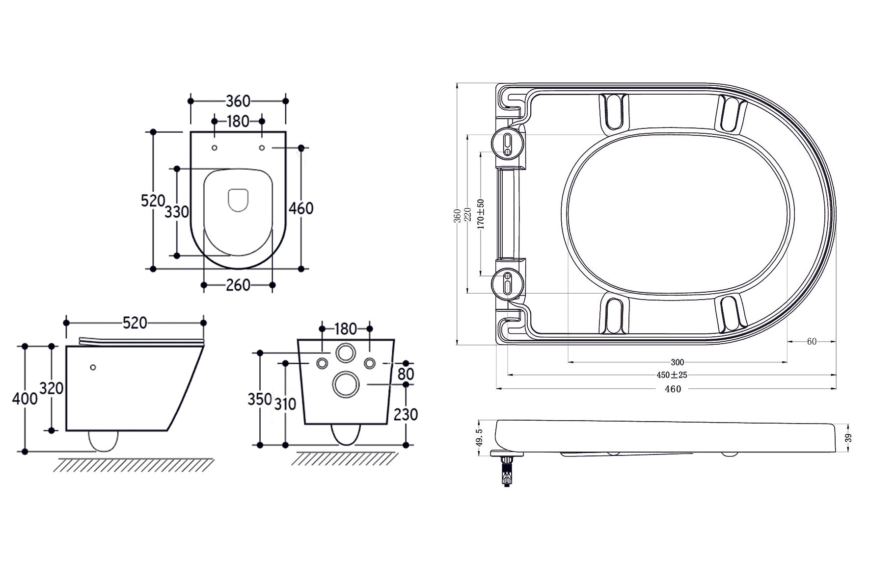 Vesta wandcloset rimless met bidetkraan warm koud water met Vesta toiletzitting mat wit