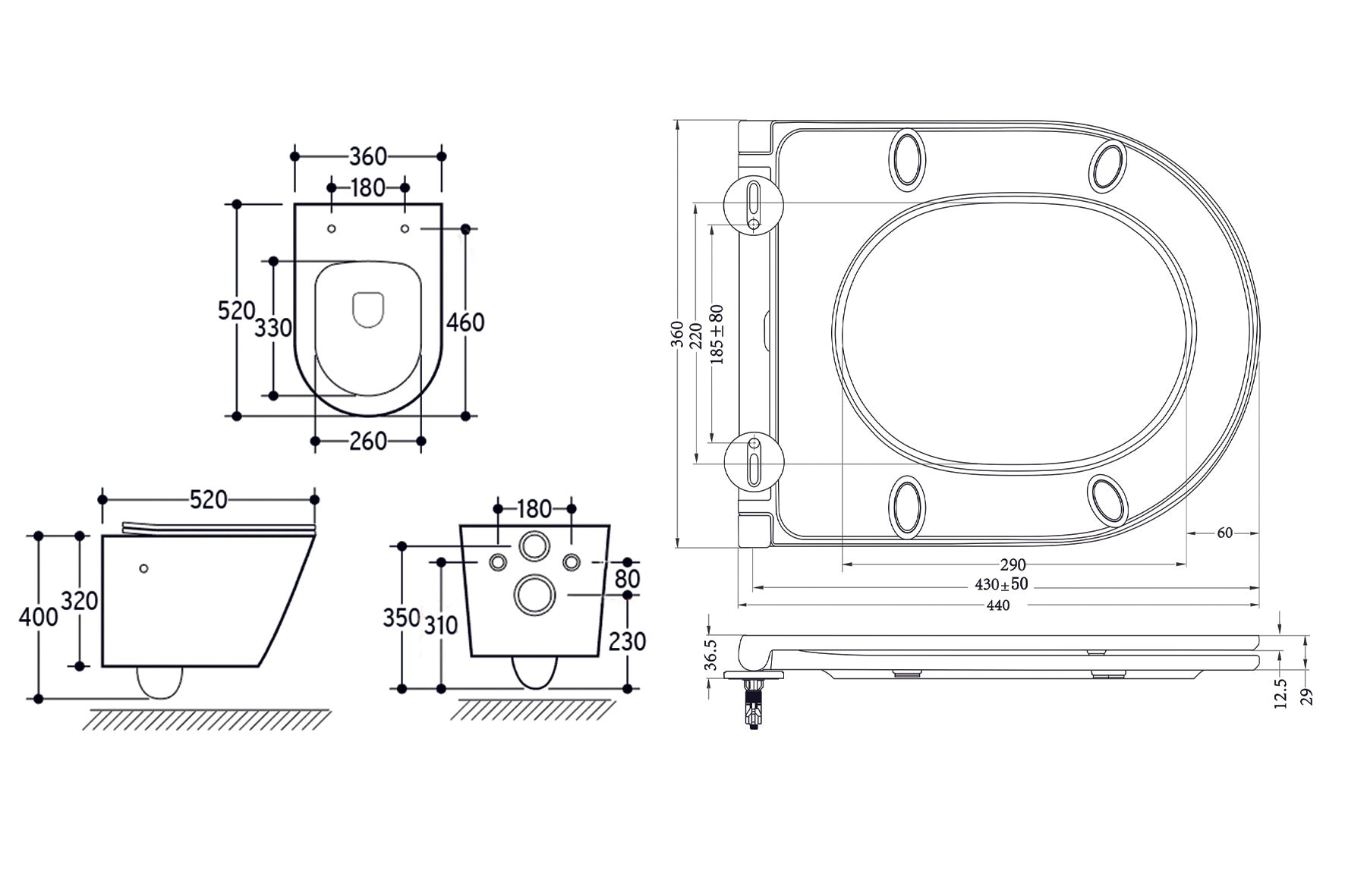Vesta wandcloset rimless met bidetkraan warm koud water met Flatline toiletzitting glans wit