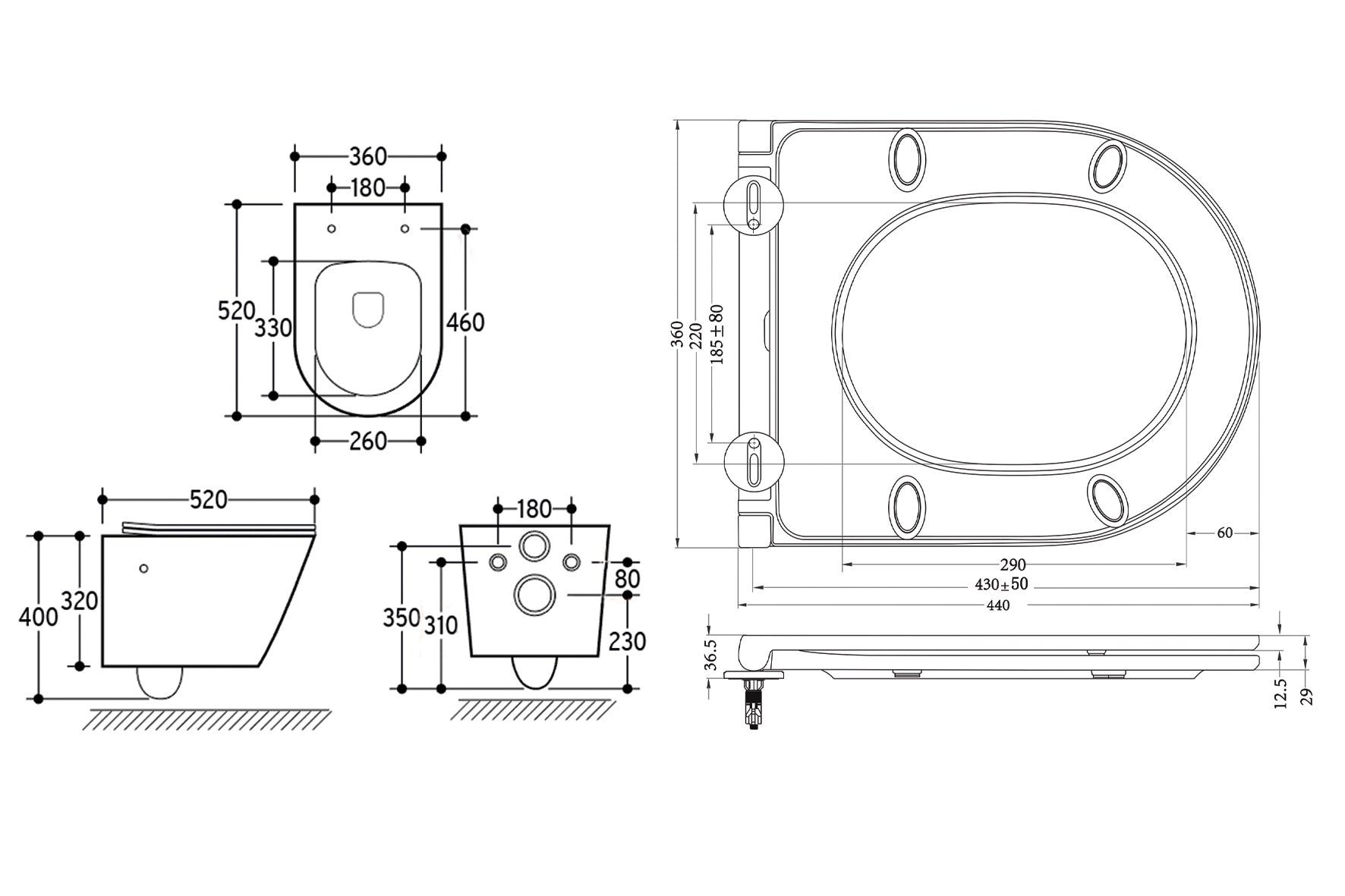 Vesta wandcloset rimless met bidetkraan warm koud water met Flatline toiletzitting mat zwart