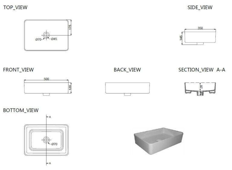 Link waskom rechthoekig 35x50x12 cm keramiek glans wit