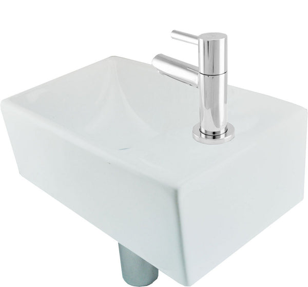 One-Pack Rhea XXS Rechts 30,5 x 18 x 11 cm Keramiek Glans wit + Rombo kraan