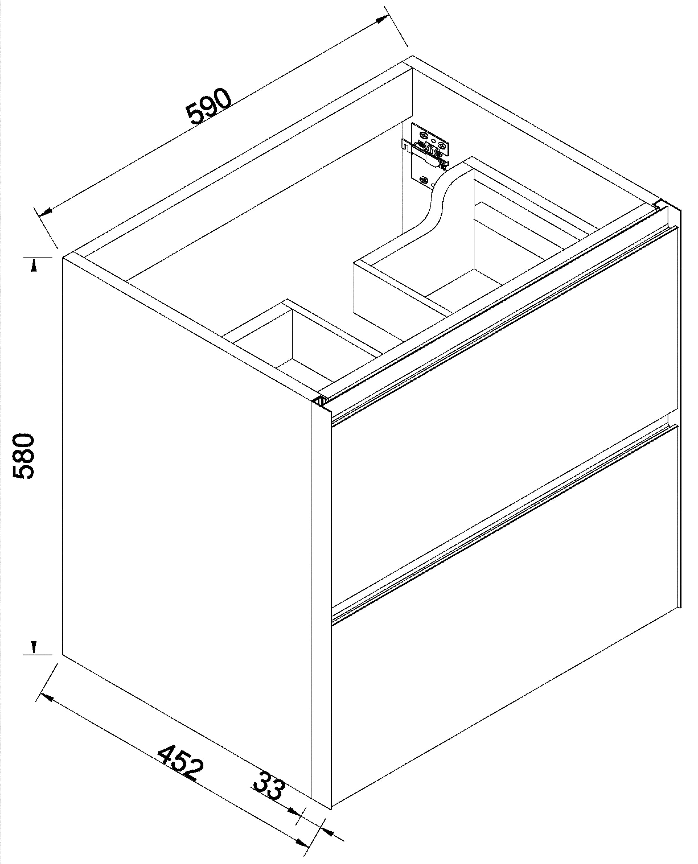 Lotus onderkast met 2 laden 60 x 45,2 cm naturel eik/mat zwart
