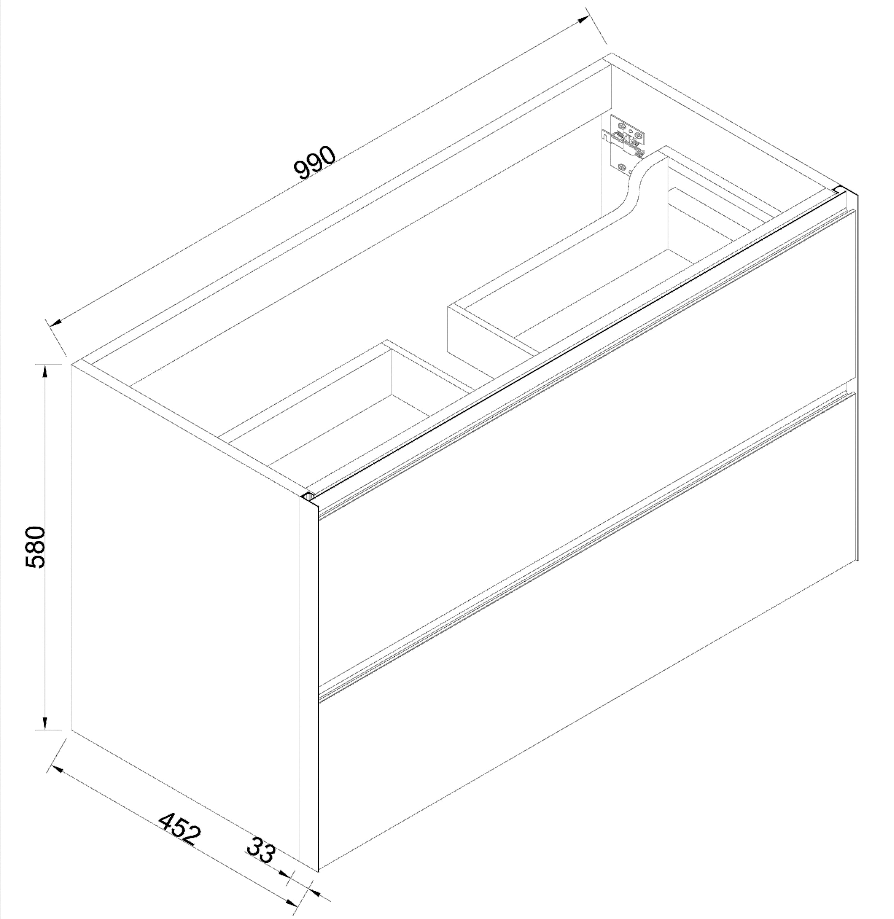 Lotus onderkast met 2 laden 100 x 45,2 cm naturel eik/mat zwart