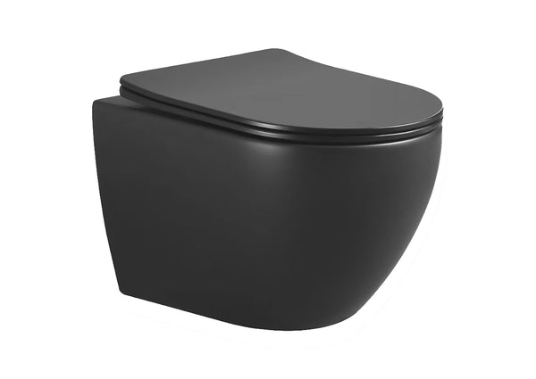 Nibiru rimless wandcloset met toiletzitting softclose en quick release mat zwart