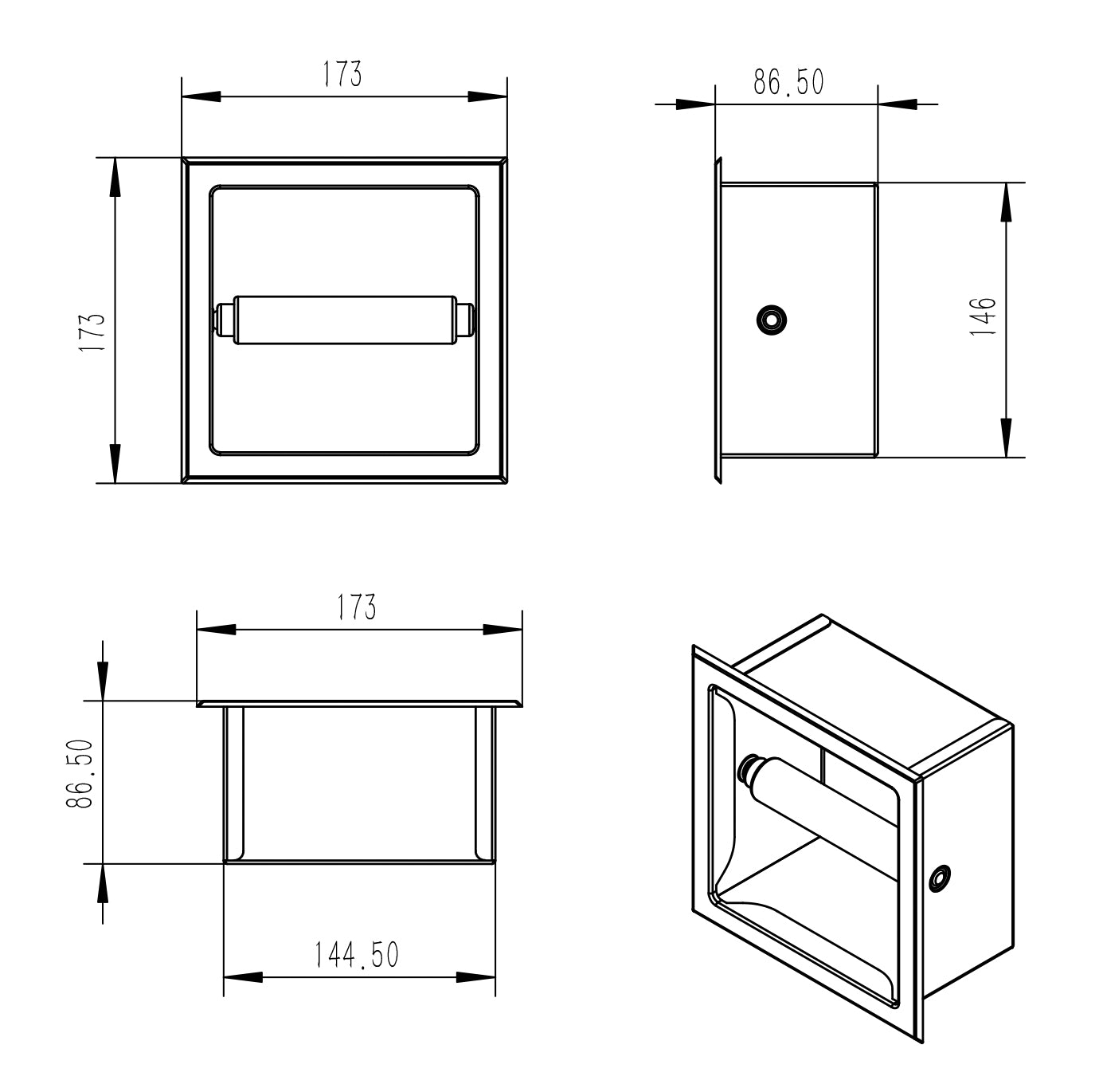 Rocko toiletrolhouder zonder klep inbouw mat wit