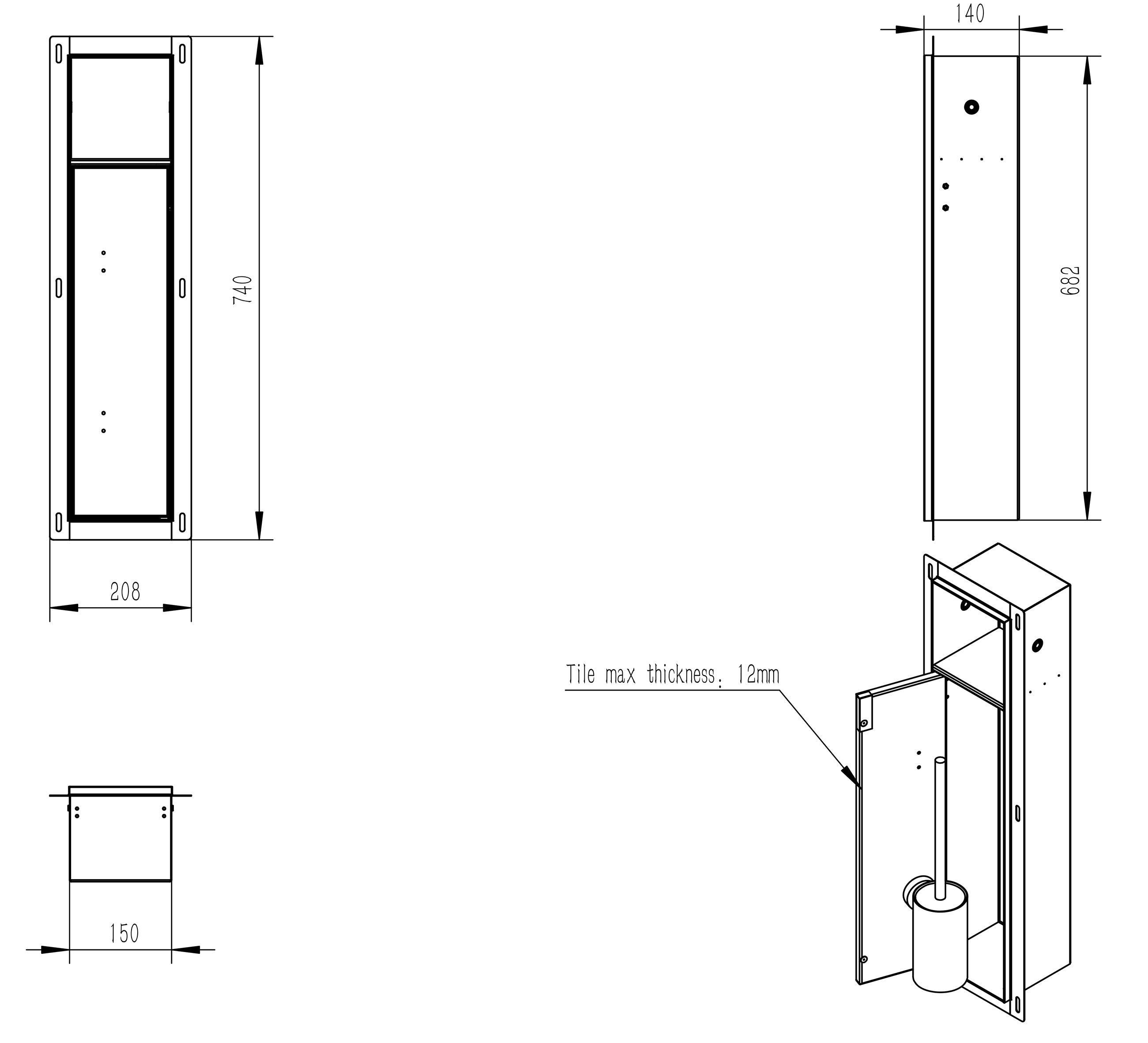 Rocko toiletrol- en borstelhouder inbouw betegelbaar gunmetal
