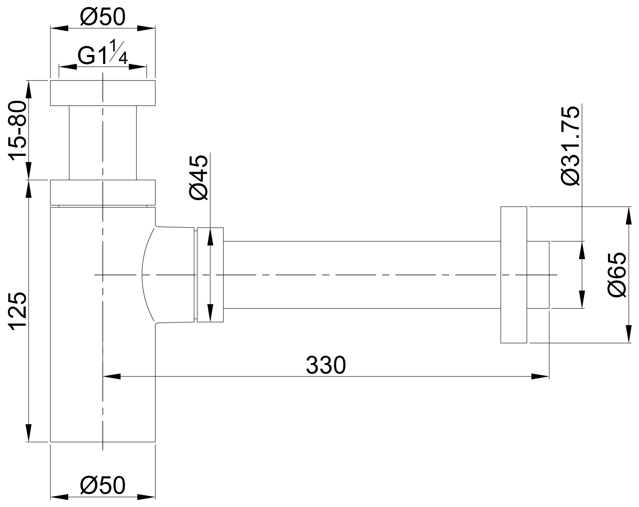 UniMatch wastafelsifon 5/4" x 32 mm geborsteld brons koper