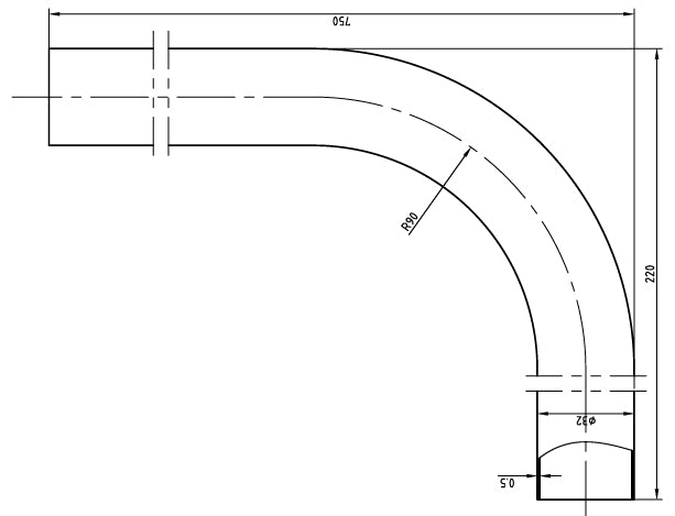 UniMatch vloerbuis 75 x 22 x 3,2 cm chroom