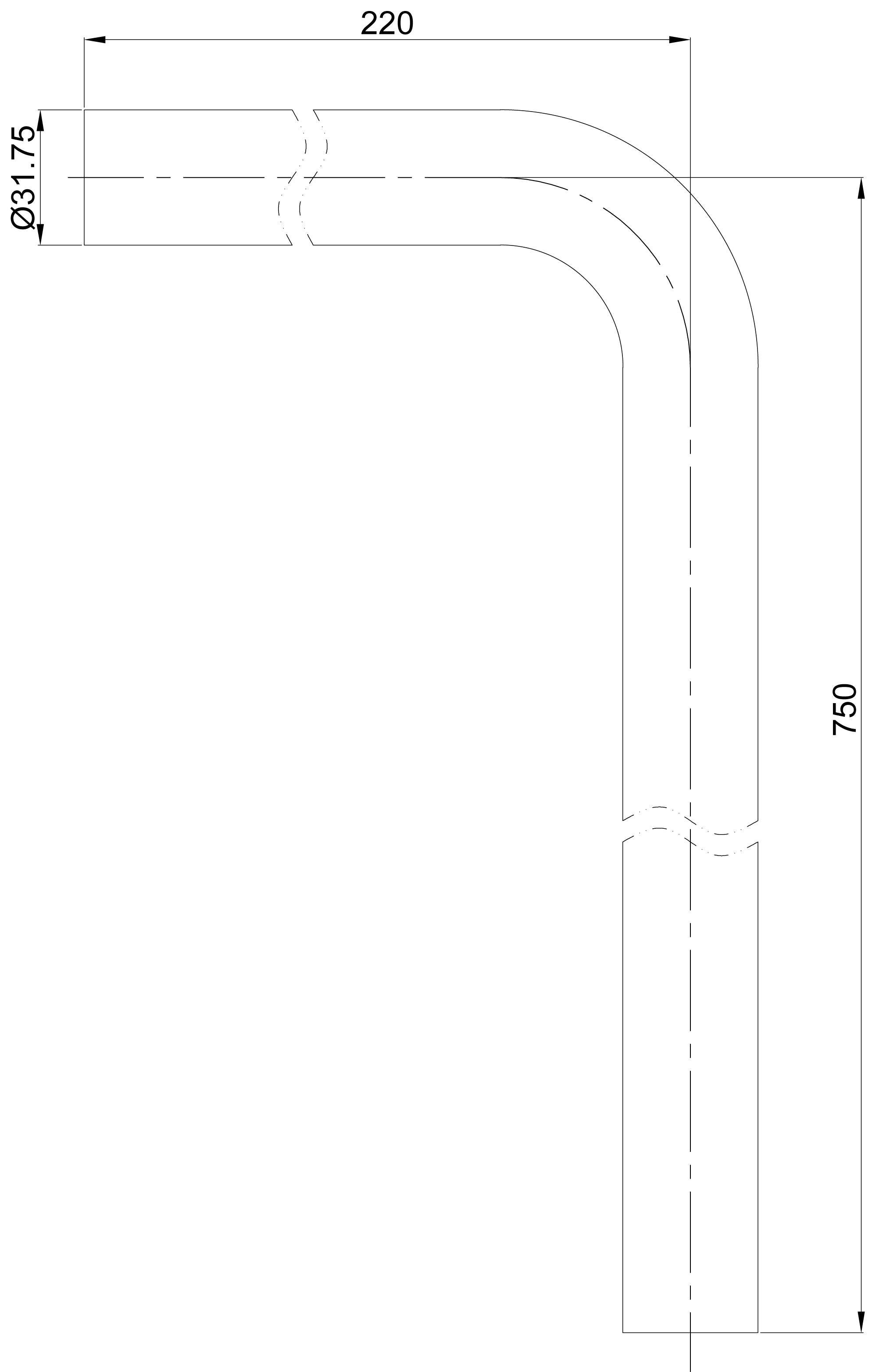 UniMatch vloerbuis 75 x 22 x 3,2 cm geborsteld staal