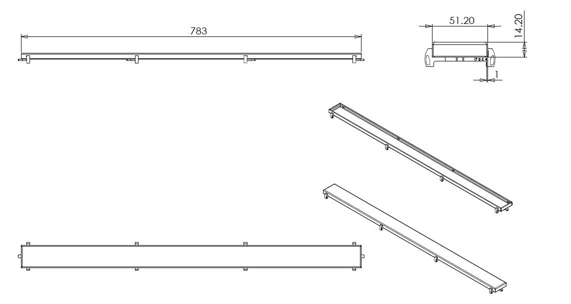 Tegelrooster voor douchegoot 80 x 7 cm RVS