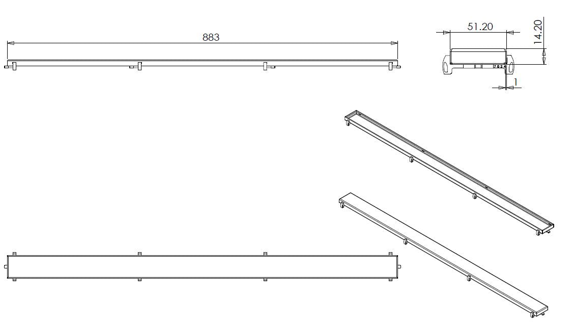 Tegelrooster voor douchegoot 90 x 7 cm RVS