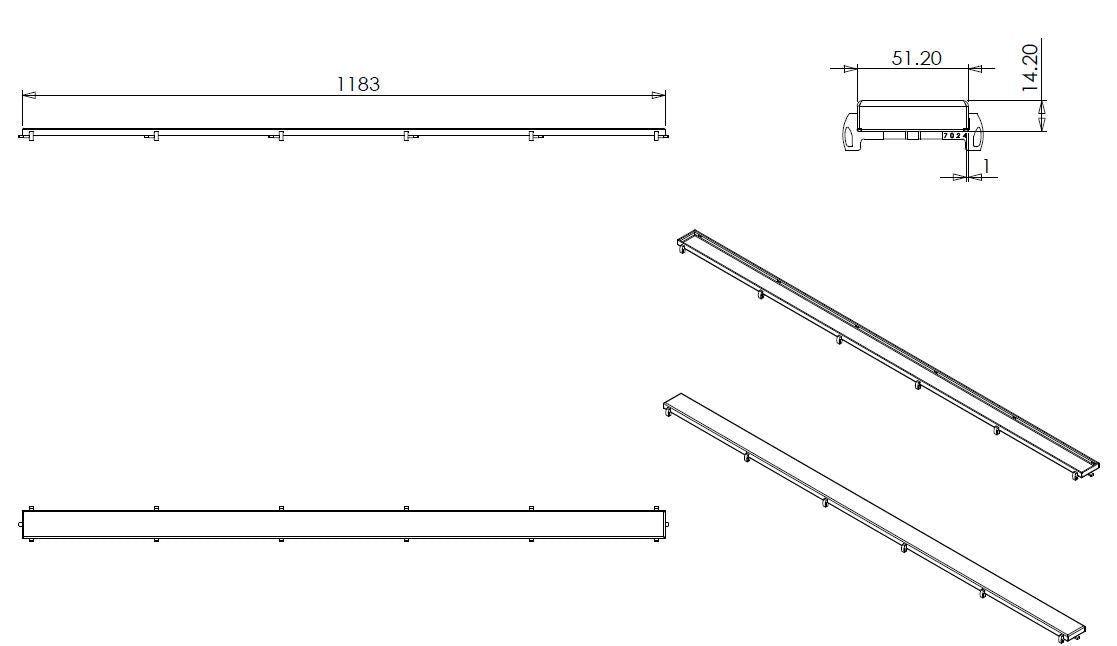 Tegelrooster voor douchegoot 120 x 7 cm RVS