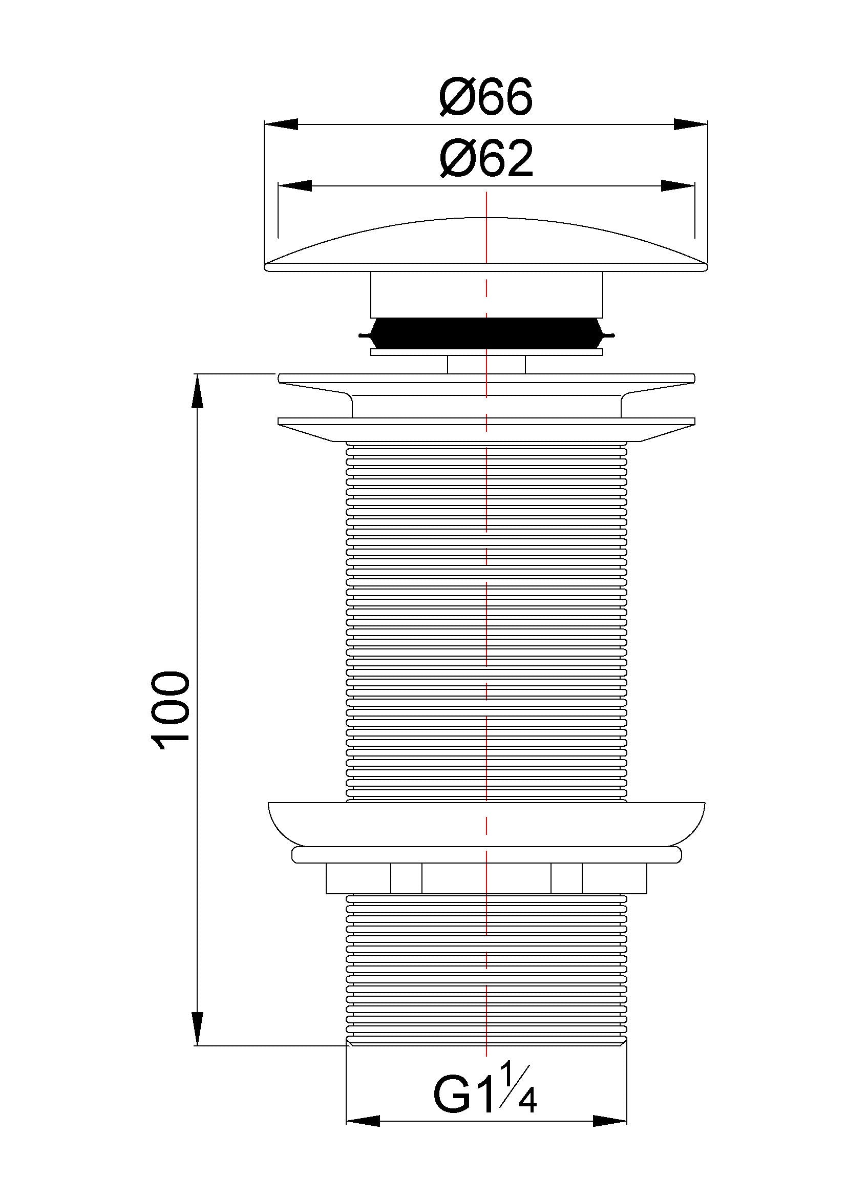 UniMatch clickwaste afvoerplug verlengd 5/4" chroom