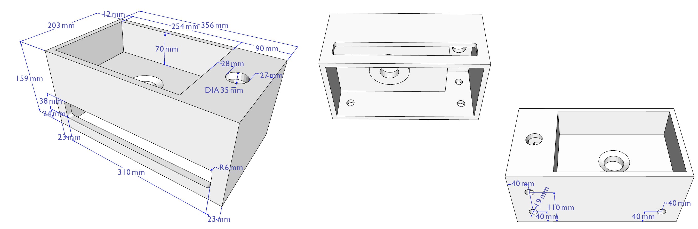 Julia fontein rechts 35 x 20 x 16 cm solid surface betonlook