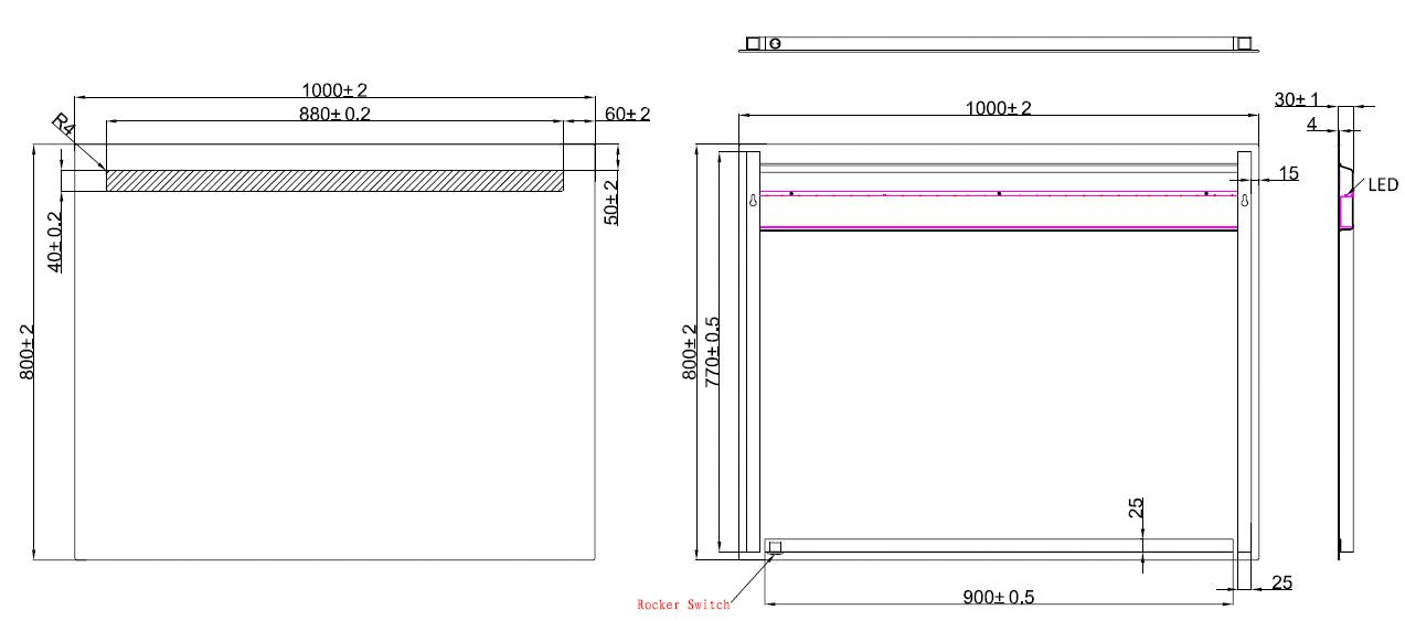 Tigris spiegel rechthoek met LED 100 x 80 cm