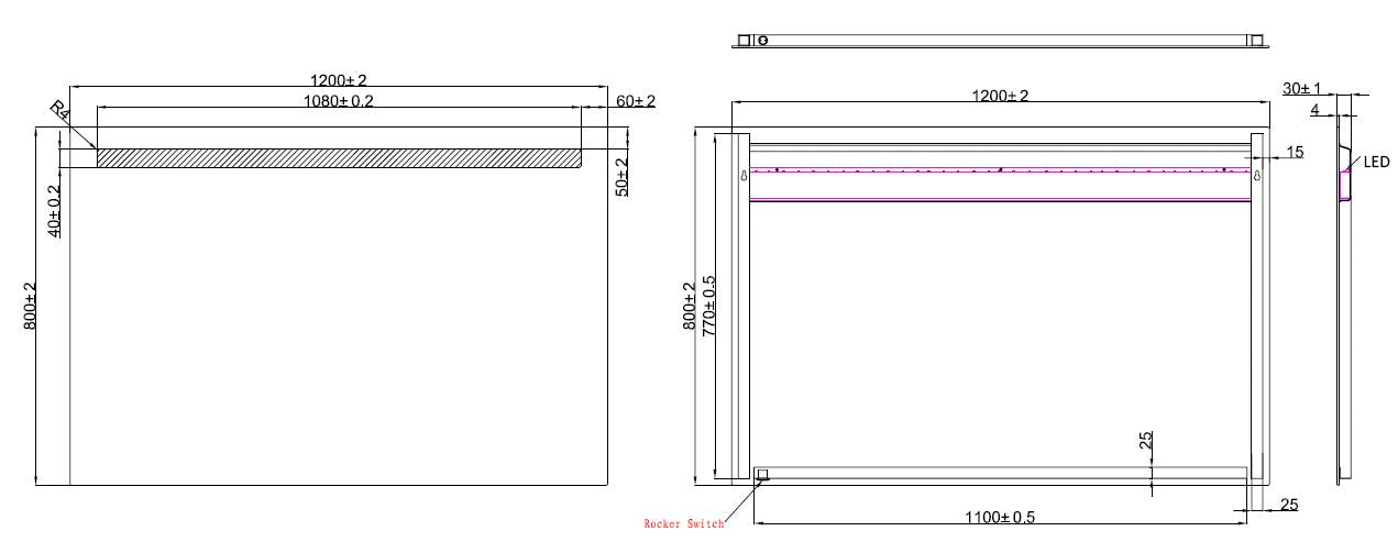 Tigris spiegel rechthoek met LED 120 x 80 cm