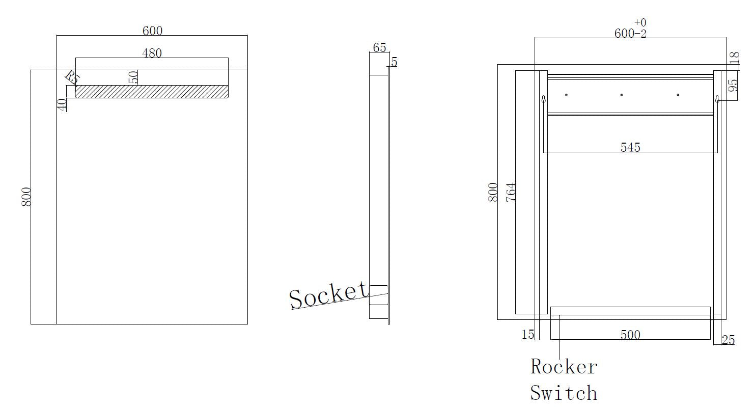 Tigris spiegel rechthoek met LED en stopcontact 60 x 80 cm