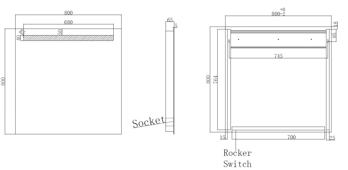 Tigris spiegel vierkant met LED en stopcontact 80 x 80 cm