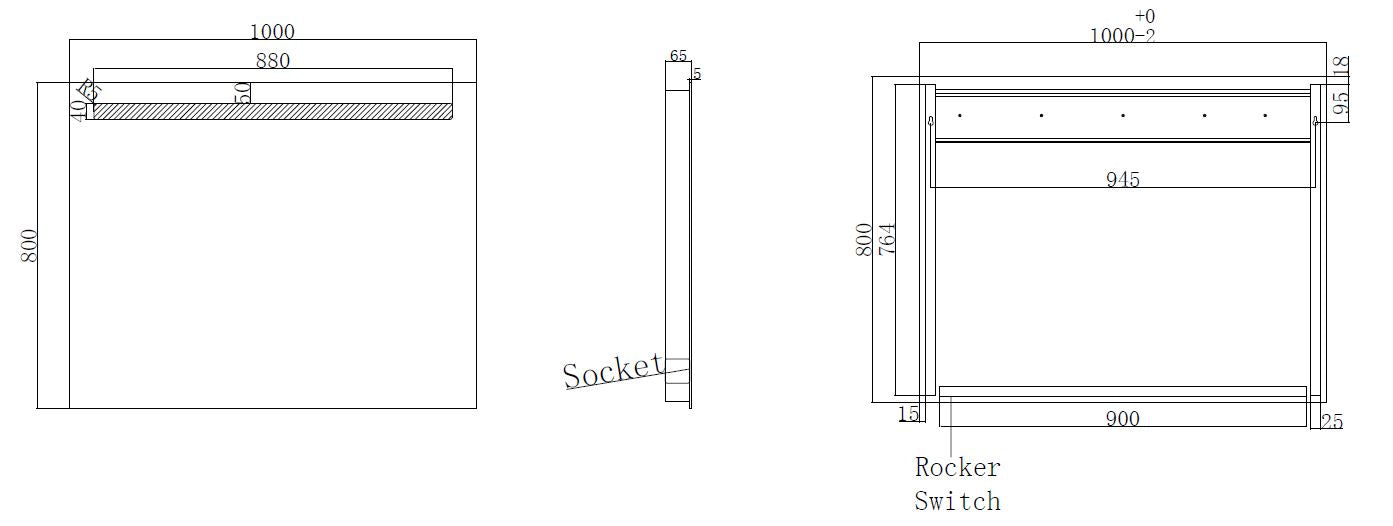 Tigris spiegel rechthoek met LED en stopcontact 100 x 80 cm