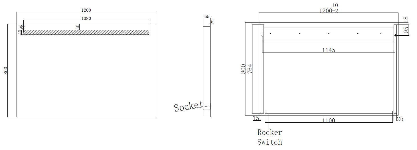 Tigris spiegel rechthoek met LED en stopcontact 120 x 80 cm