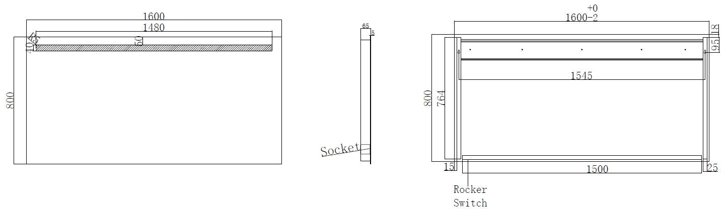 Tigris spiegel rechthoek met LED en stopcontact 160 x 80 cm