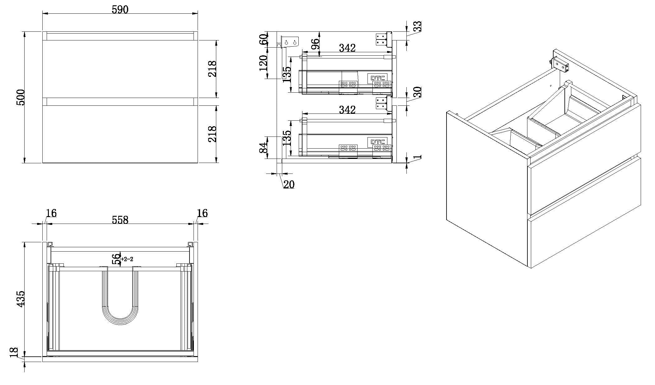 Vision onderkast met 2 laden 60 x 46 cm glans wit