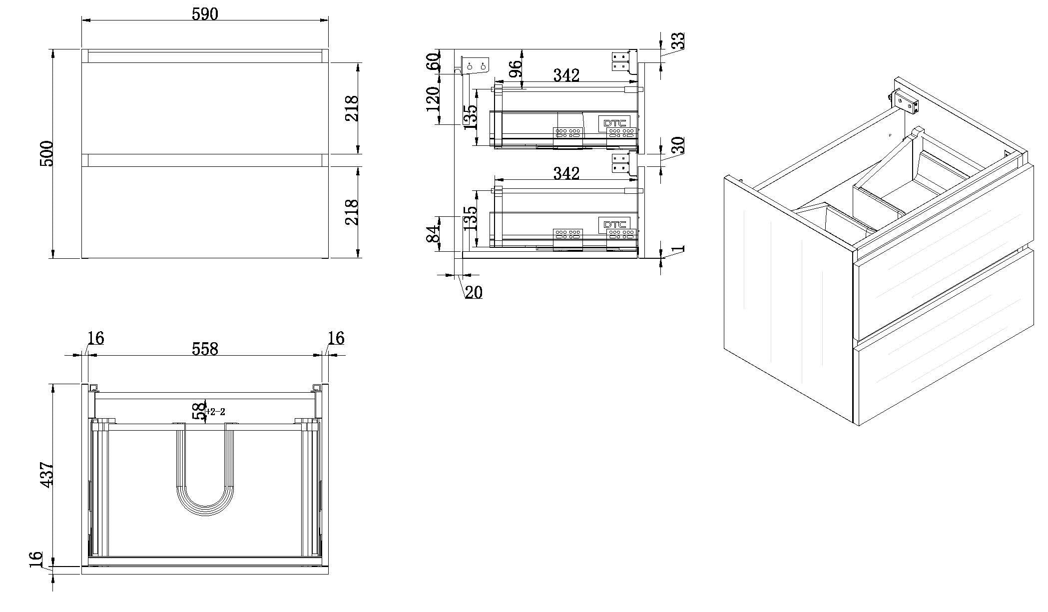 Vision onderkast met 2 laden 60 x 46 cm houtnerf grijs
