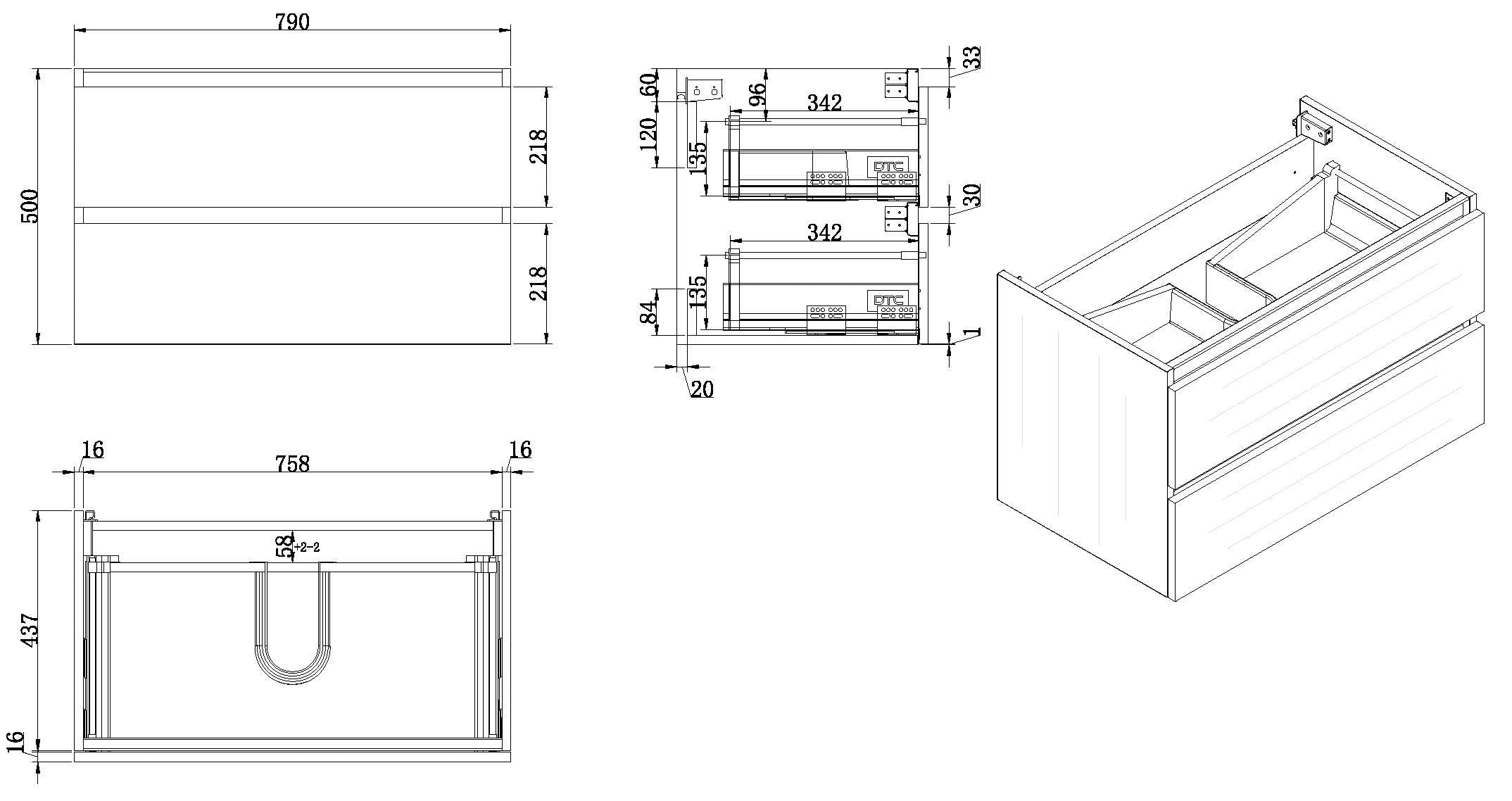 Vision onderkast met 2 laden 80 x 46 cm houtnerf grijs