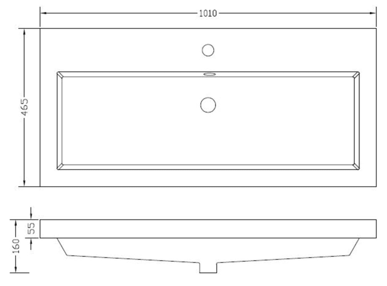Vision wastafel enkel met 1 kraangat 100x46x5,5 cm kunstmarmer glans wit