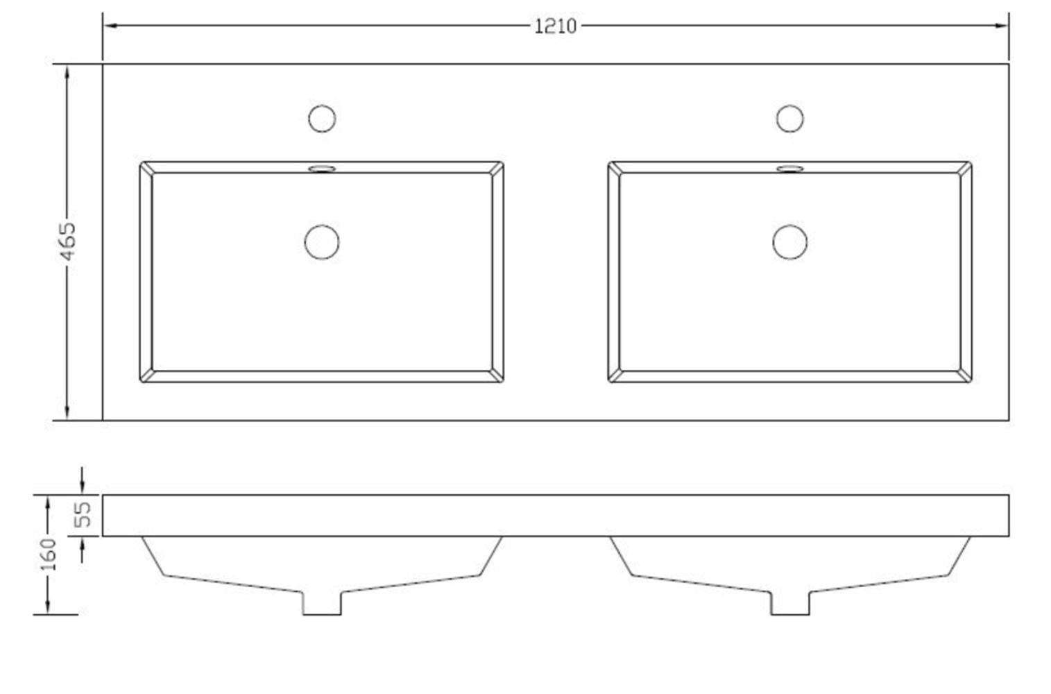 Vision wastafel dubbel met 2 kraangaten 120x46x5,5 cm kunstmarmer glans wit